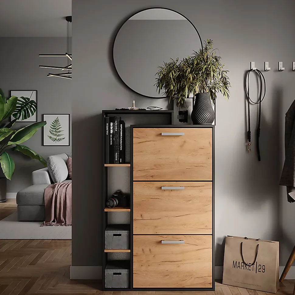 Vicco Meuble à chaussure Chêne de force doré 80x128.3cm avec 3 compartiments
