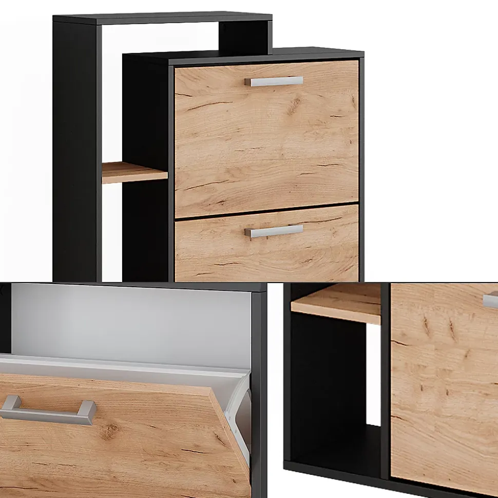 Vicco Meuble à chaussure Chêne de force doré 80x128.3cm avec 3 compartiments