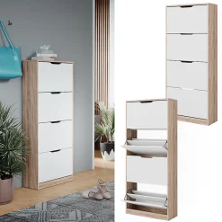 Vicco Meuble à chaussure Sonoma/blanc 59x137cm avec 4 tiroirs rabattables