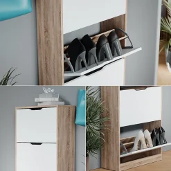 Vicco Meuble à chaussure Sonoma/blanc 59x137cm avec 4 tiroirs rabattables