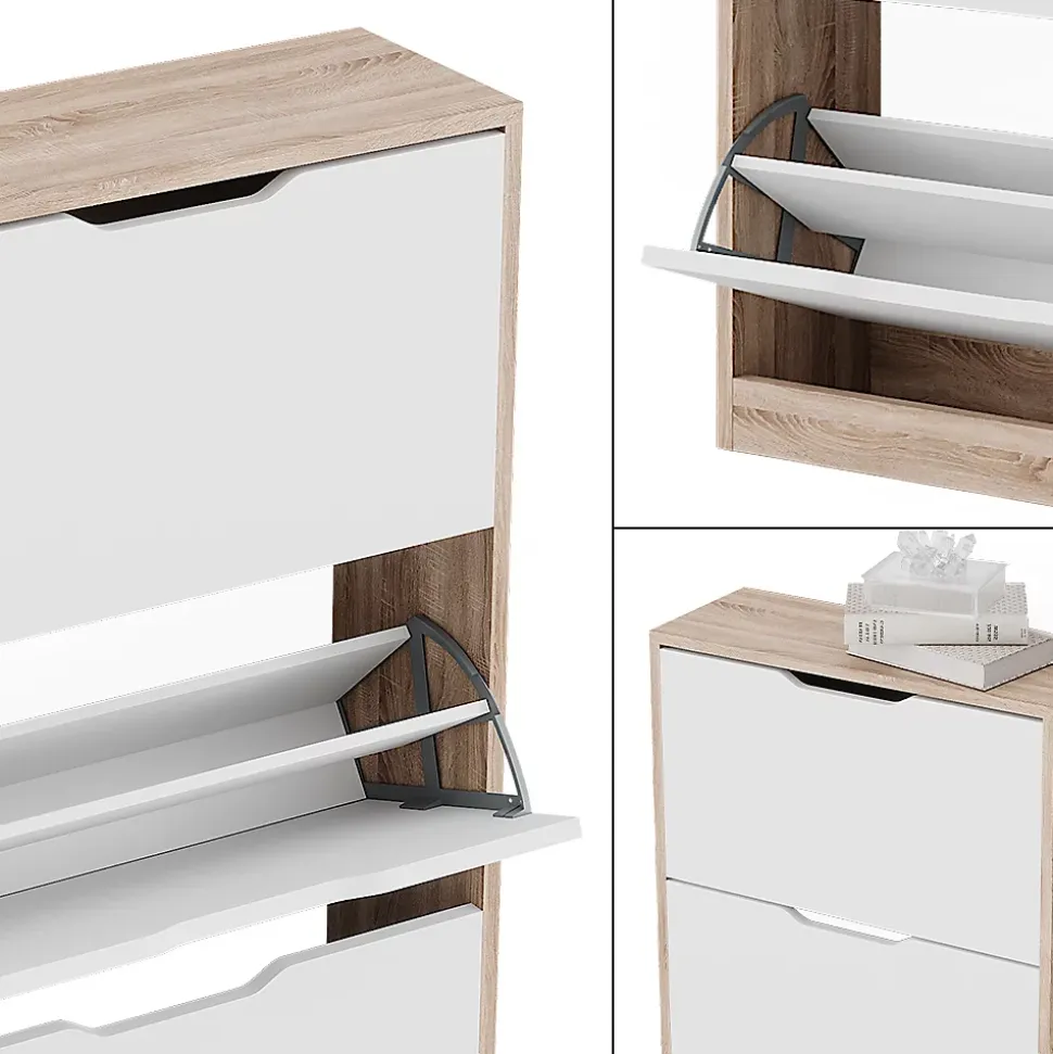Vicco Meuble à chaussure Sonoma/blanc 59x137cm avec 4 tiroirs rabattables