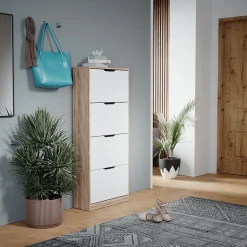 Vicco Meuble à chaussure Sonoma/blanc 59x137cm avec 4 tiroirs rabattables