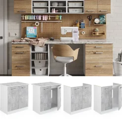 Vicco Meuble bas pour lévier Béton 80cm avec portes, avec PT