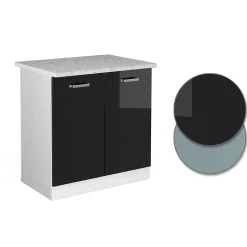 Vicco Meuble bas pour lévier Noir Haute brillance 80cm avec portes, avec PT
