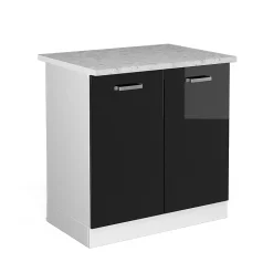 Vicco Meuble bas pour lévier Noir Haute brillance 80cm avec portes, avec PT