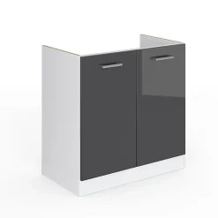 Vicco Meuble bas pour lévier Anthracite Haute brillance 80cm avec portes, sans PT