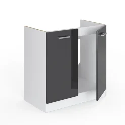 Vicco Meuble bas pour lévier Anthracite Haute brillance 80cm avec portes, sans PT