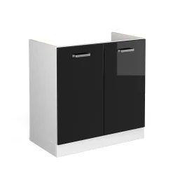 Vicco Meuble bas pour lévier Noir Haute brillance 80cm avec portes, sans PT