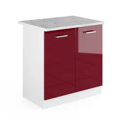Vicco Meuble bas pour lévier Rouge bordeaux Haute brillance 80cm avec portes, avec PT