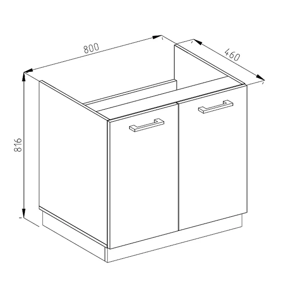 Vicco Meuble bas pour lévier Sonoma 80cm avec portes, avec PT