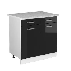 Vicco Meuble bas universel Noir Haute brillance 80cm avec tiroirs et portes, avec PT