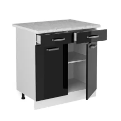 Vicco Meuble bas universel Noir Haute brillance 80cm avec tiroirs et portes, avec PT