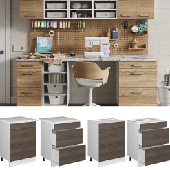 Vicco Meuble bas universel Gris 60cm avec tiroirs