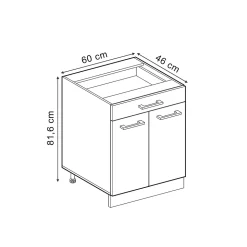Vicco Meuble bas universel Noir Haute brillance 60cm avec tiroirs