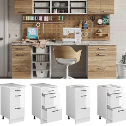 Vicco Meuble bas universel Blanc Haute brillance 40cm avec tiroirs