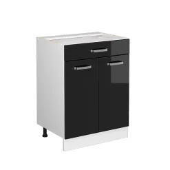 Vicco Meuble bas universel Noir Haute brillance 60cm avec tiroirs, sans PT