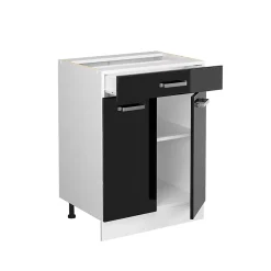 Vicco Meuble bas universel Noir Haute brillance 60cm avec tiroirs, sans PT