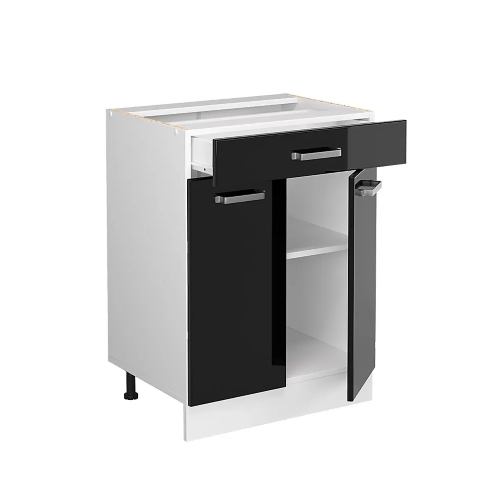 Vicco Meuble bas universel Noir Haute brillance 60cm avec tiroirs, sans PT