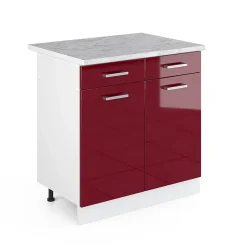 Vicco Meuble bas universel Rouge bordeaux Haute brillance 80cm avec tiroirs et portes, avec PT