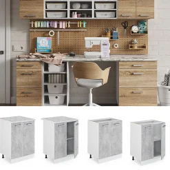 Vicco Meuble bas universel Béton 60cm avec portes, sans PT