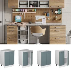 Vicco Meuble bas universel Bleu-gris 60cm avec portes, avec PT