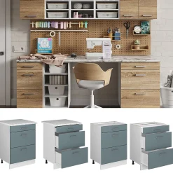 Vicco Meuble bas universel Bleu-gris 60cm avec tiroirs