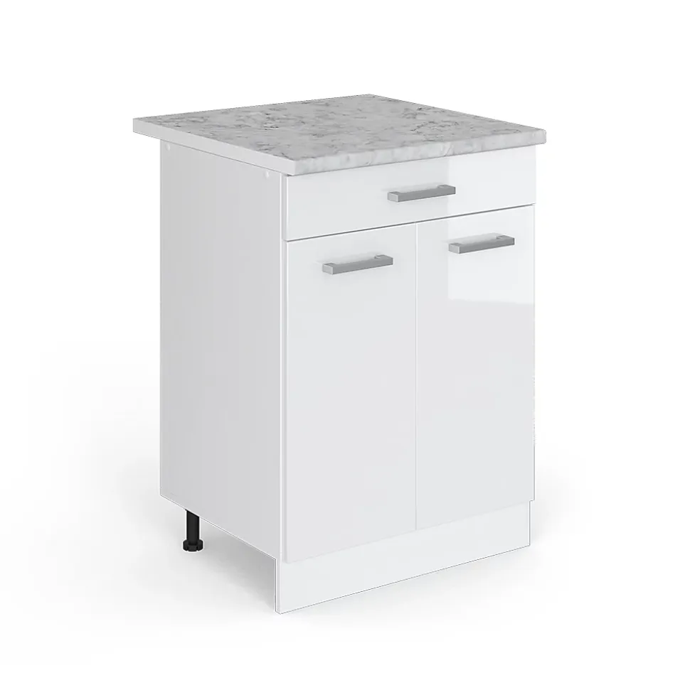Vicco Meuble bas universel Blanc Haute brillance 60cm avec tiroirs