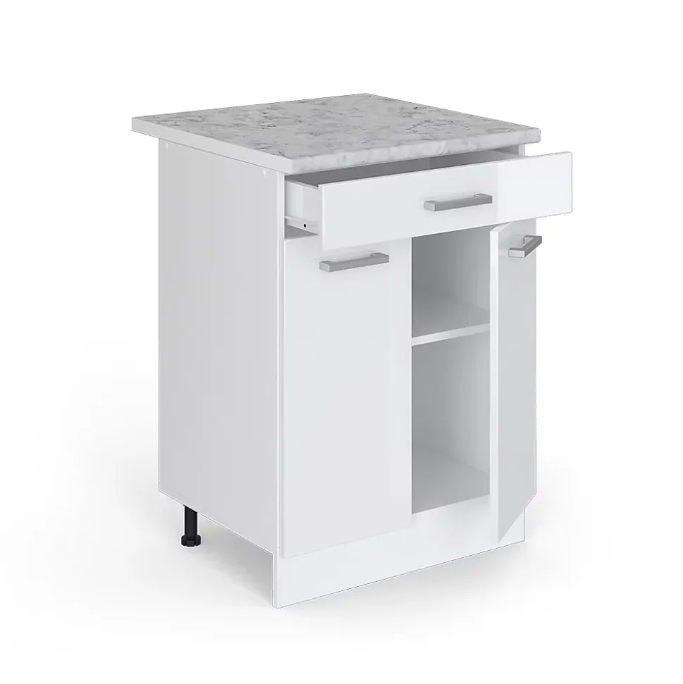 Vicco Meuble bas universel Blanc Haute brillance 60cm avec tiroirs