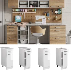 Vicco Meuble bas universel Blanc Haute brillance 30cm avec tiroir, avec PT