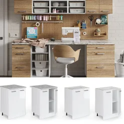 Vicco Meuble bas universel Blanc Haute brillance 60cm avec portes, avec PT