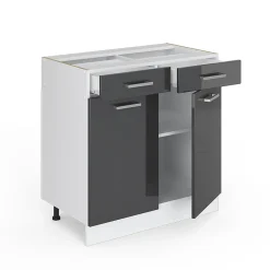 Vicco Meuble bas universel Anthracite Haute brillance 80cm avec tiroirs et portes, sans PT