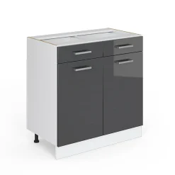 Vicco Meuble bas universel Anthracite Haute brillance 80cm avec tiroirs et portes, sans PT