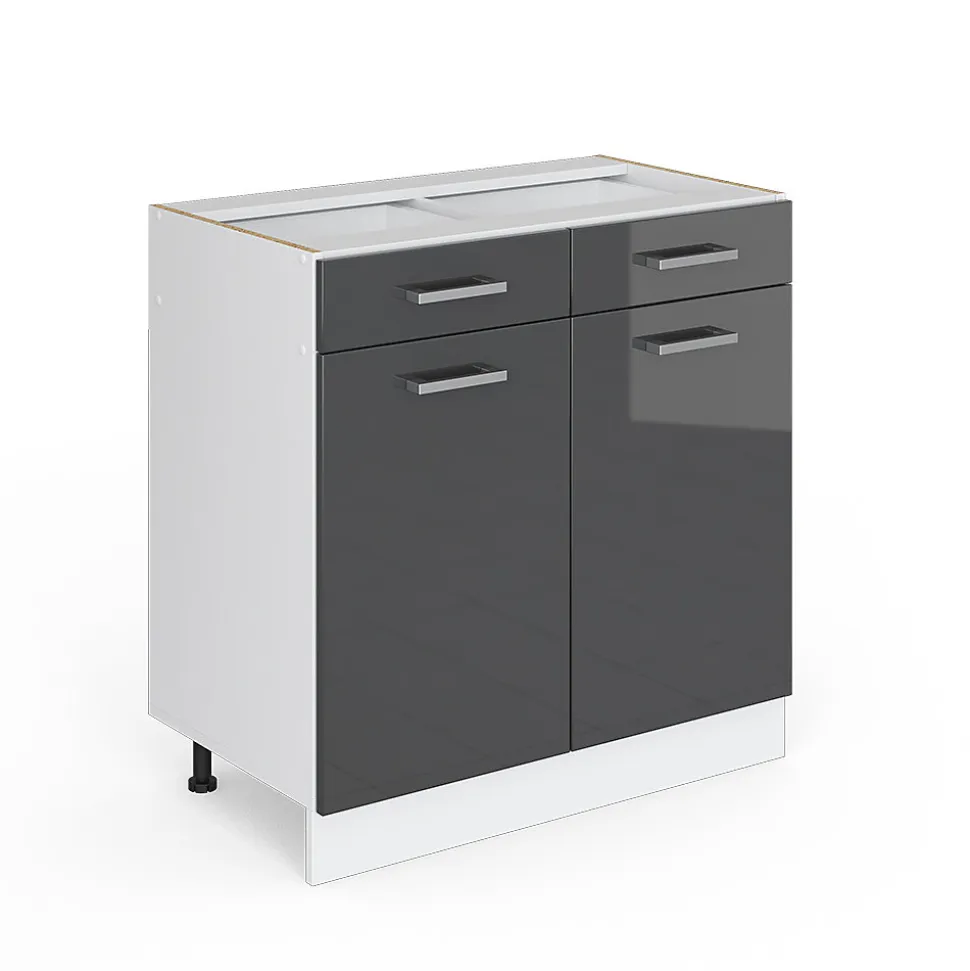 Vicco Meuble bas universel Anthracite Haute brillance 80cm avec tiroirs et portes, sans PT