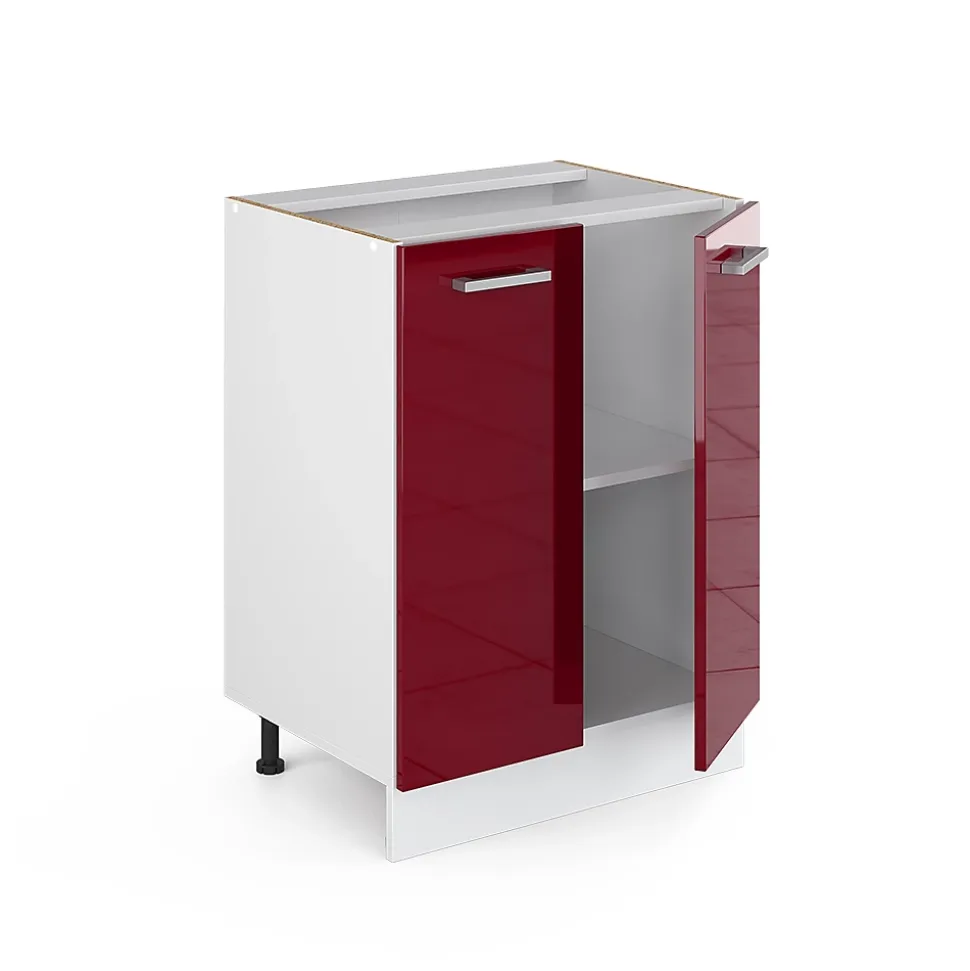 Vicco Meuble bas universel Rouge bordeaux Haute brillance 60cm avec portes, sans PT