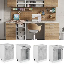 Vicco Meuble bas universel Béton 60cm avec tiroirs