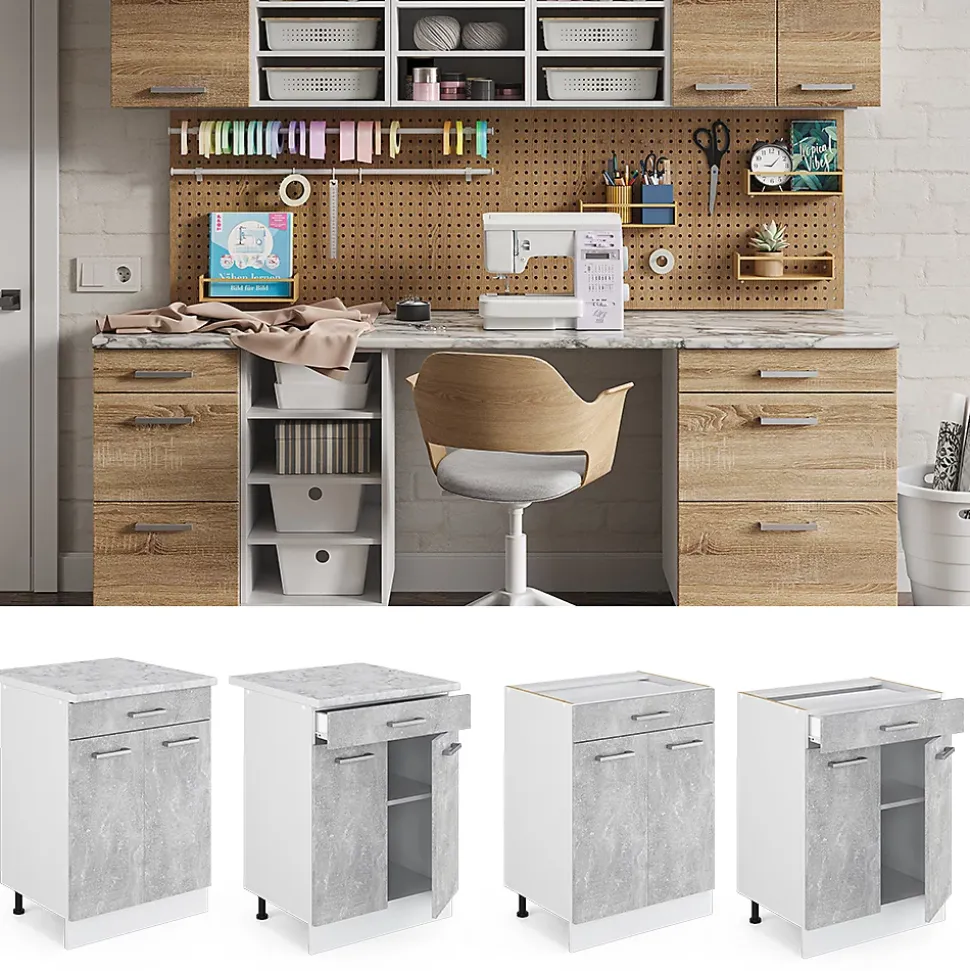 Vicco Meuble bas universel Béton 60cm avec tiroirs