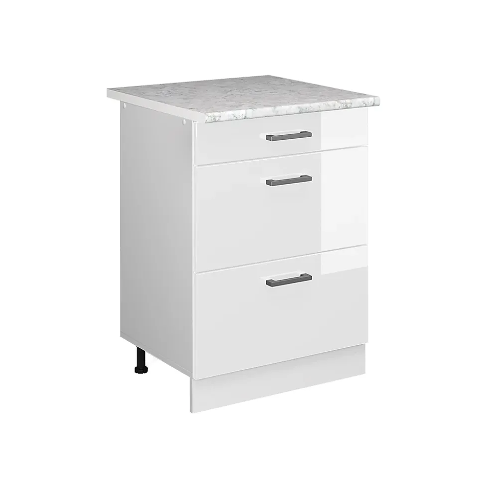 Vicco Meuble bas universel Blanc Haute brillance 60cm avec tiroirs