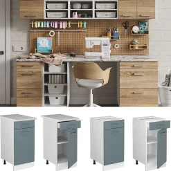 Vicco Meuble bas universel Bleu-gris 40cm avec tiroir, avec PT