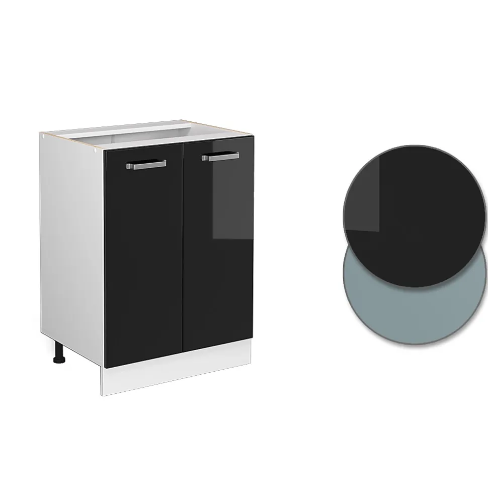 Vicco Meuble bas universel Noir Haute brillance 60cm avec portes, sans PT