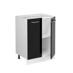 Vicco Meuble bas universel Noir Haute brillance 60cm avec portes, sans PT