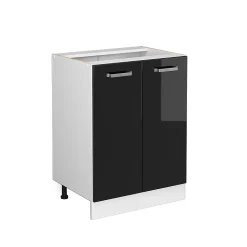 Vicco Meuble bas universel Noir Haute brillance 60cm avec portes, sans PT