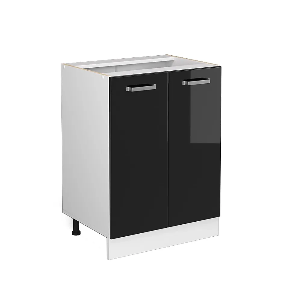 Vicco Meuble bas universel Noir Haute brillance 60cm avec portes, sans PT