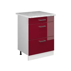 Vicco Meuble bas universel Rouge bordeaux Haute brillance 60cm avec tiroirs