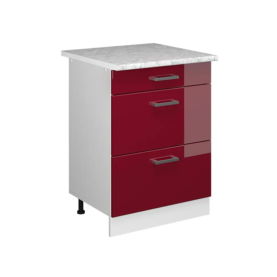 Vicco Meuble bas universel Rouge bordeaux Haute brillance 60cm avec tiroirs