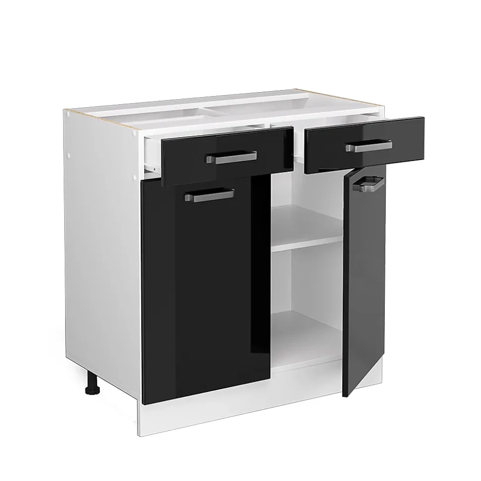 Vicco Meuble bas universel Noir Haute brillance 80cm avec tiroirs et portes, sans PT