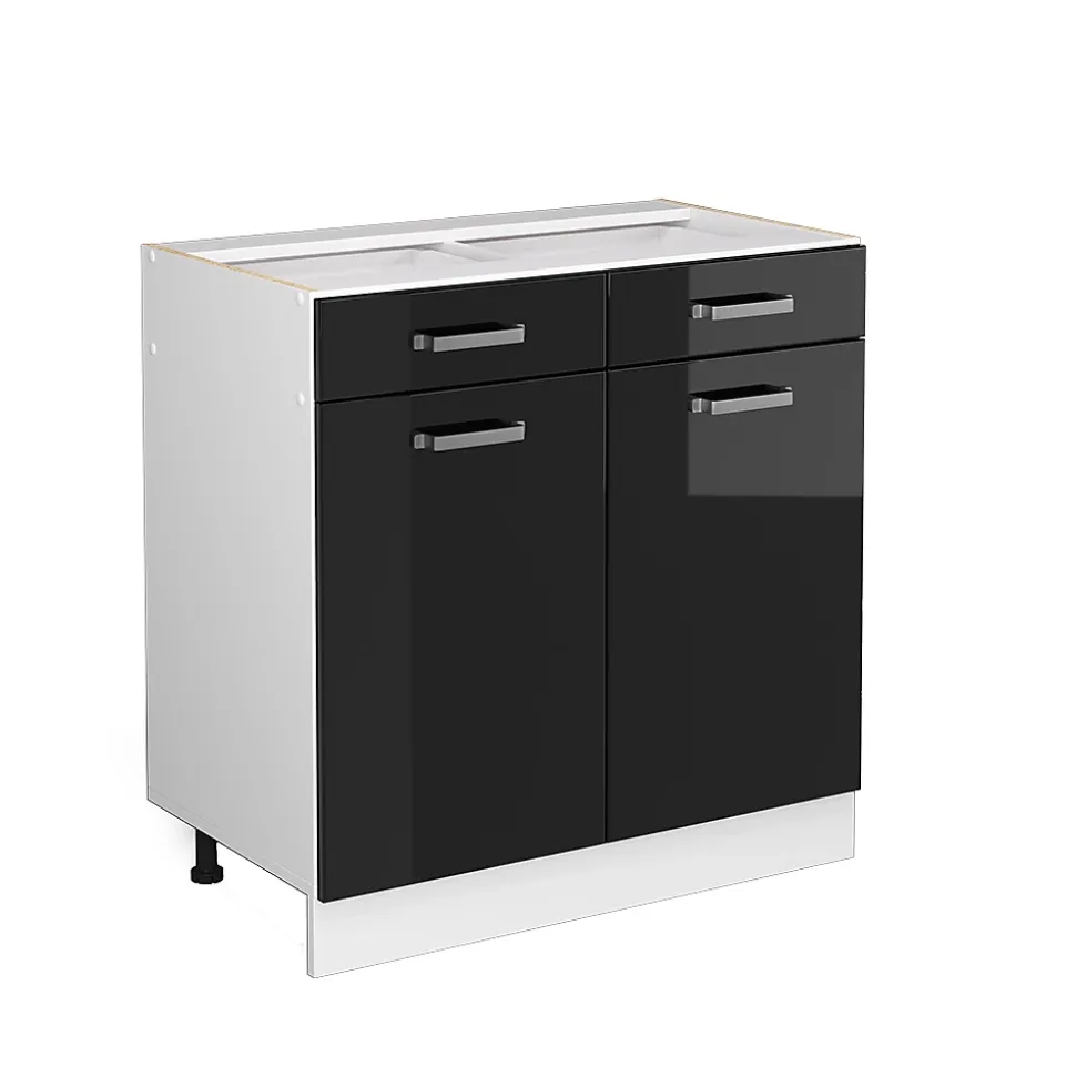 Vicco Meuble bas universel Noir Haute brillance 80cm avec tiroirs et portes, sans PT