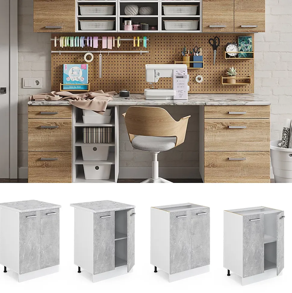 Vicco Meuble bas universel Béton 60cm avec portes, avec PT