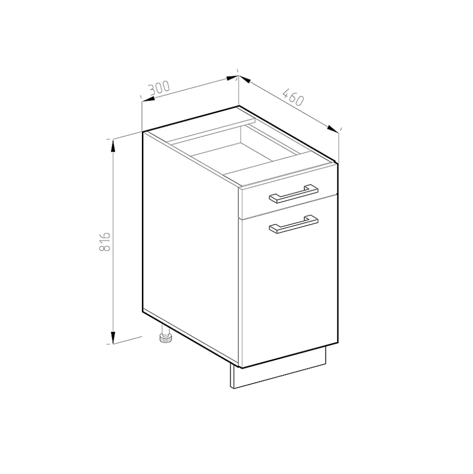 Vicco Meuble bas universel Blanc Haute brillance 30cm avec tiroir, sans PT