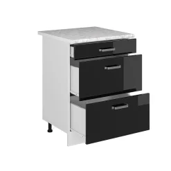Vicco Meuble bas universel Noir Haute brillance 60cm avec tiroirs