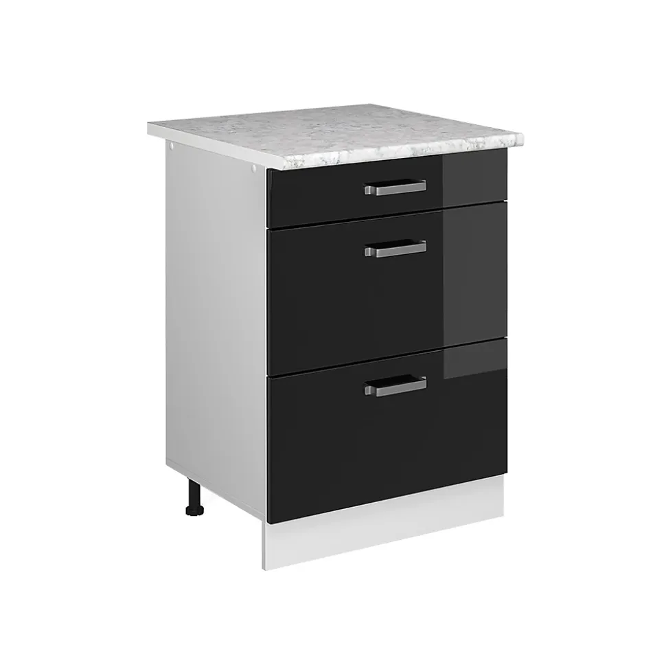 Vicco Meuble bas universel Noir Haute brillance 60cm avec tiroirs